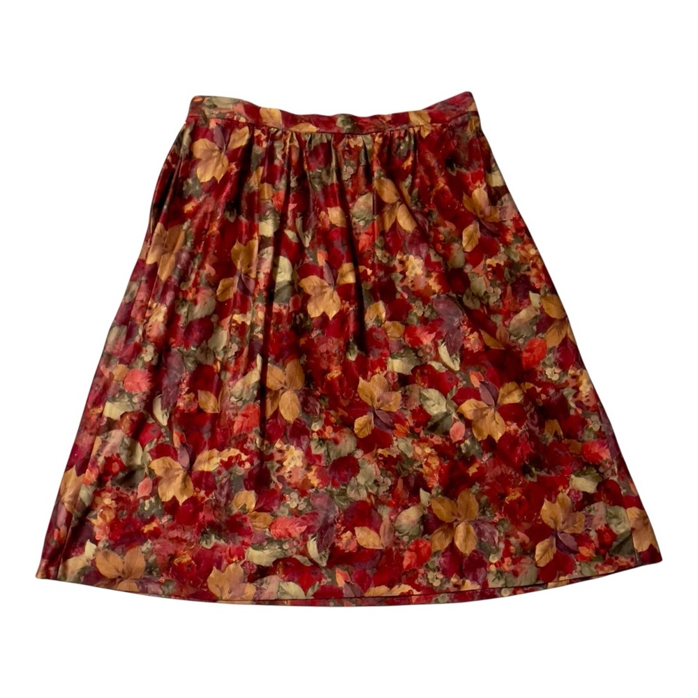 Vintage Pleated Midi Skirt Sz M Pockets Microsuede Earthy Watercolor Floral boho